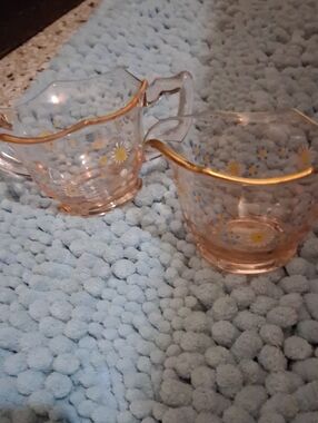 Pink Glass Creamer Sugar Set , Vintage